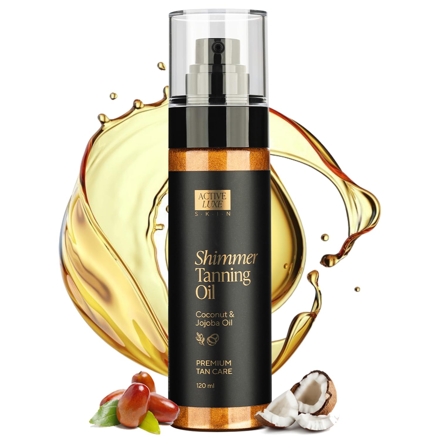 Active Luxe Shimmer Tanning Oil – Olio abbronzante corpo, 120 ml | Oli di carota, cocco, noce e jojoba, Acceleratore abbronzatura rapida, Pelle dorata e luminosa, Effetto shimmer