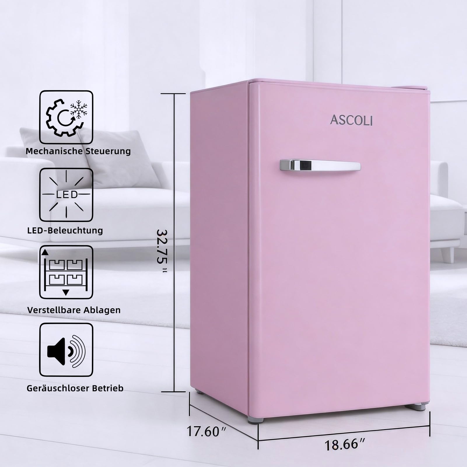 Retro kühlschrank mit gefrierfach klein 85L (77+8L), Mini vintage gefrierkombination freistehend gefrierschrank rosa,Leise, Mechanische Steuerung, LED-Beleuchtung