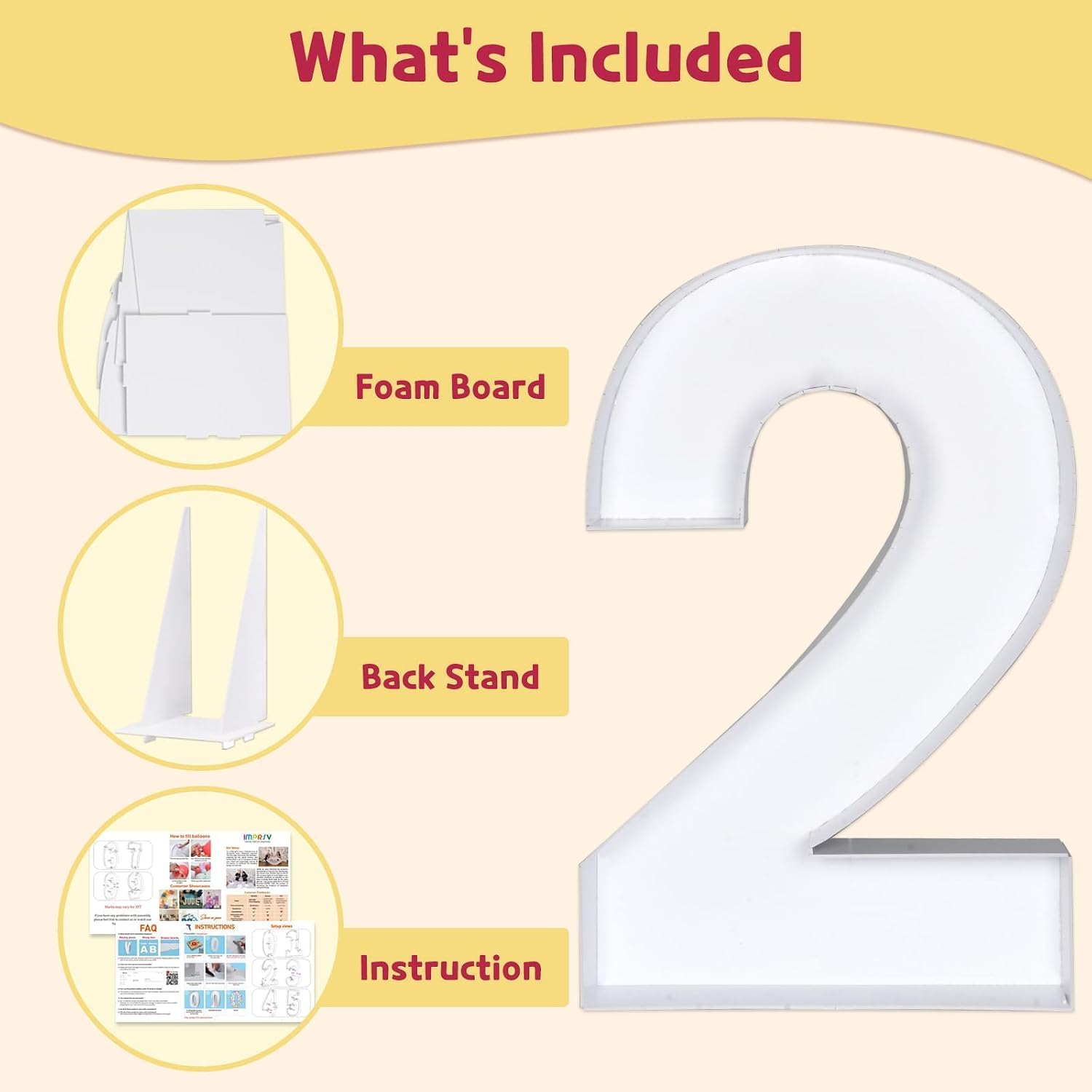 imprsv 3FT Marquee Number 2, Mosaic Number Frame for Balloons