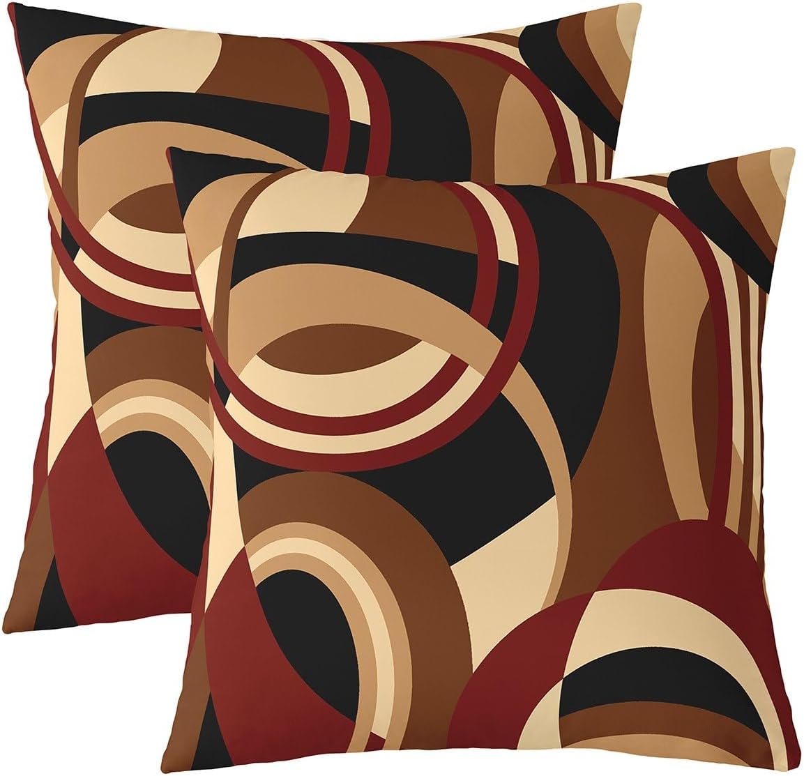 Feelyou Burgundy Brown Black Square Cushion Covers Set of 2 Set 20 x 20-Inch Stripes Reversible Throw Pillow Covers Decor Abstract Geometric Pillow Covers Home Decor Modern Striped Art Vintage