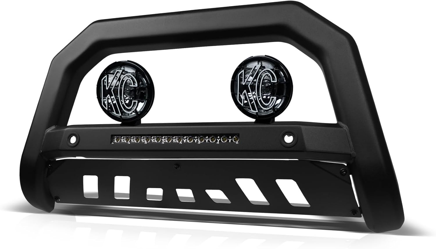 Armordillo AR-T LED Bull Bar+2X KC Hilites 6" Round Fog Lights Fits 2021-2024 Chevy Tahoe/Suburban 8732816 Matte Black Bull Guard Bumper Guard Compatible w/Parking Sensor Fog Lamps Apollo Pro Lights