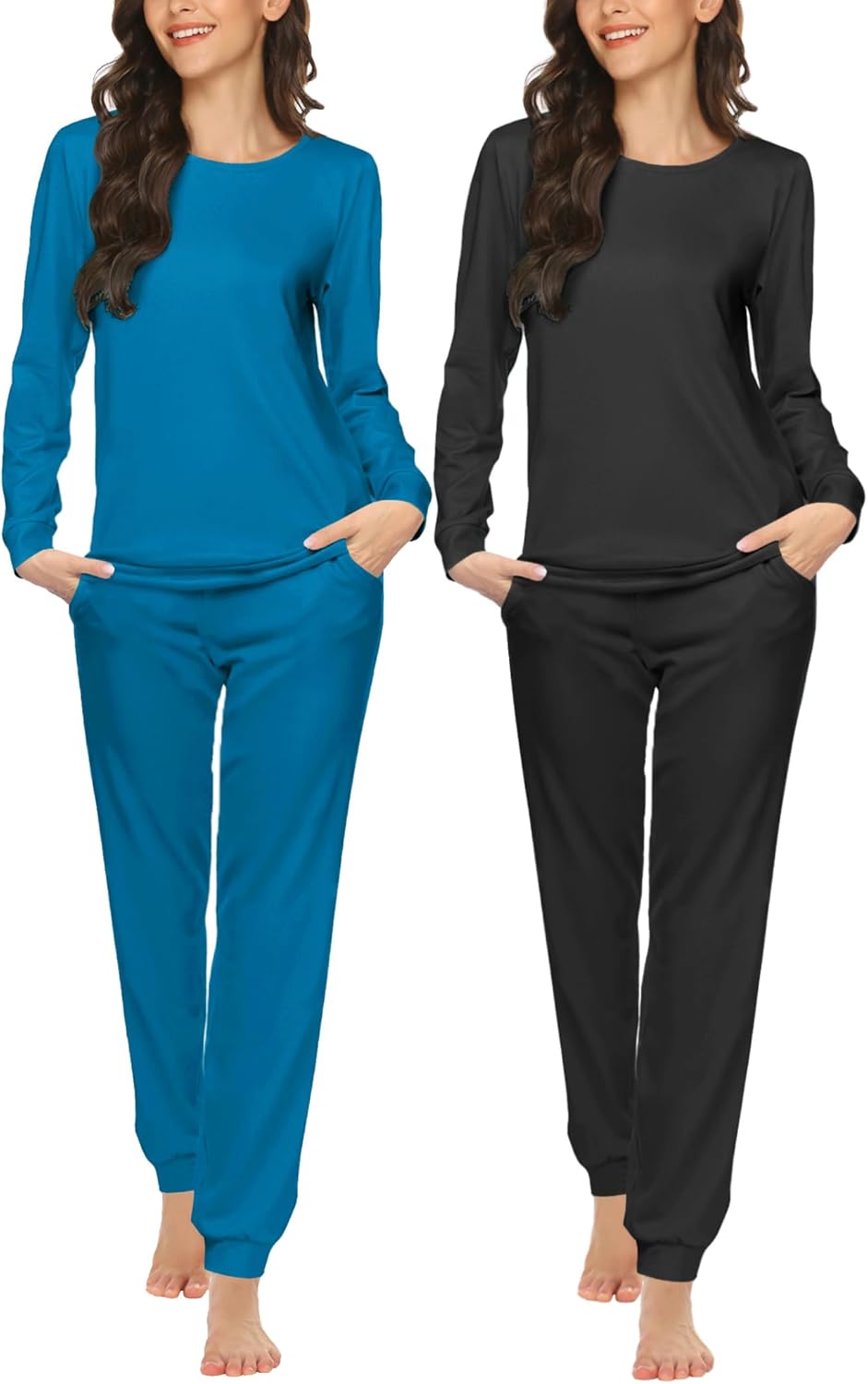 Ekouaer 2 Pack Pajama Sets for Women,Long Sleeve Top With Jogger Pants Lounge Set Sleepwear with Pockets