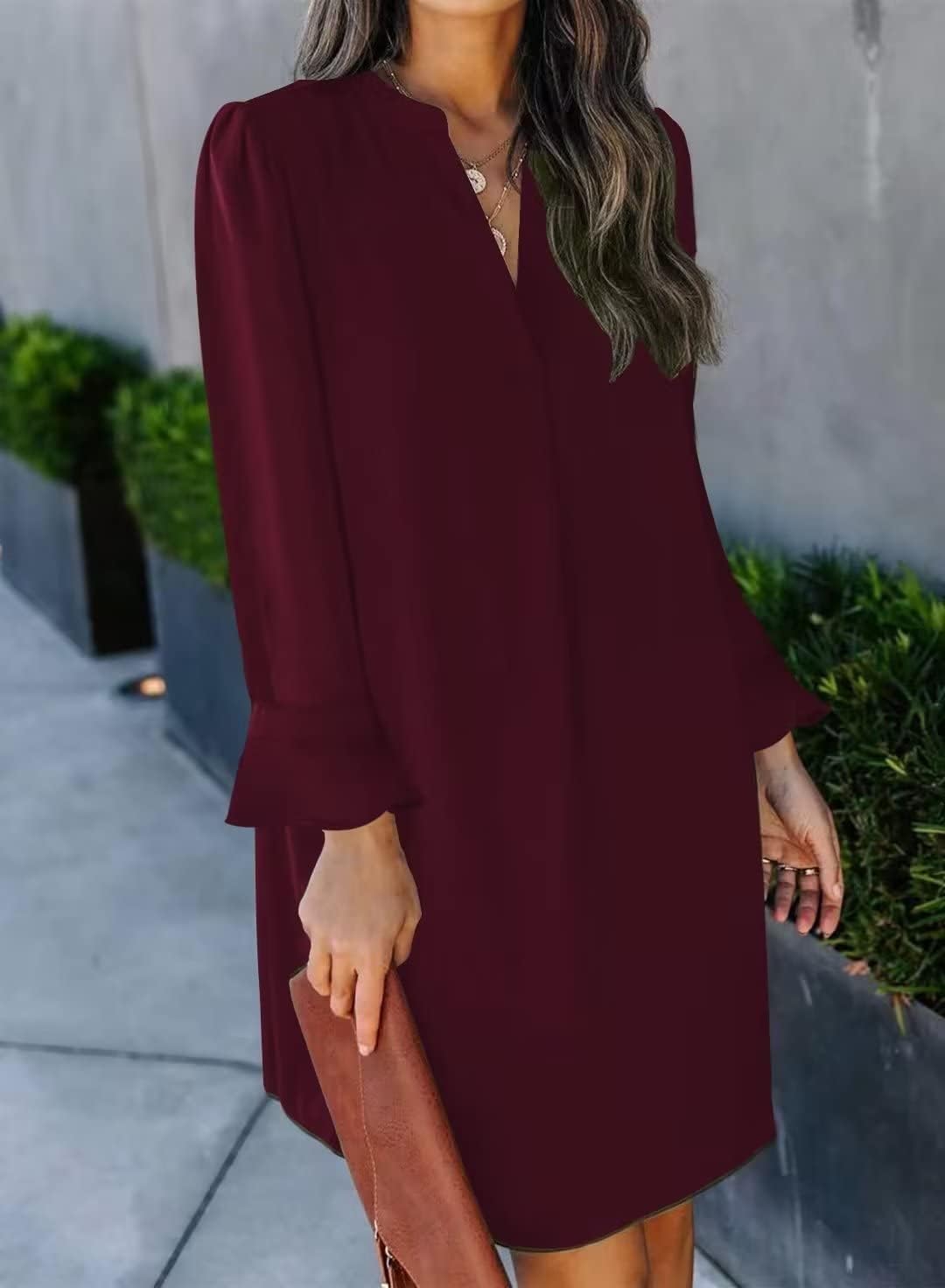 JOCAFIYE Womens Dresses Summer Casual Dress Long Sleeve V Neck Dress Shift Dress for Women 2025 - Image 2