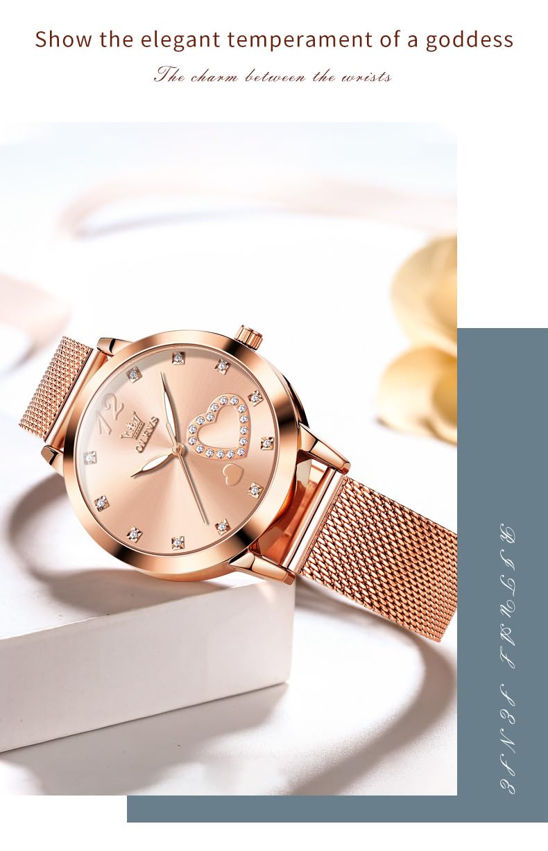 OLEVS Orologio Donna Lusso Oro Rosa Donna Slim Thin Leggero Orologio In Acciaio Inox Mesh Orologi Moda Impermeabile Orologio da Polso Donna,Bracciale Regolabile