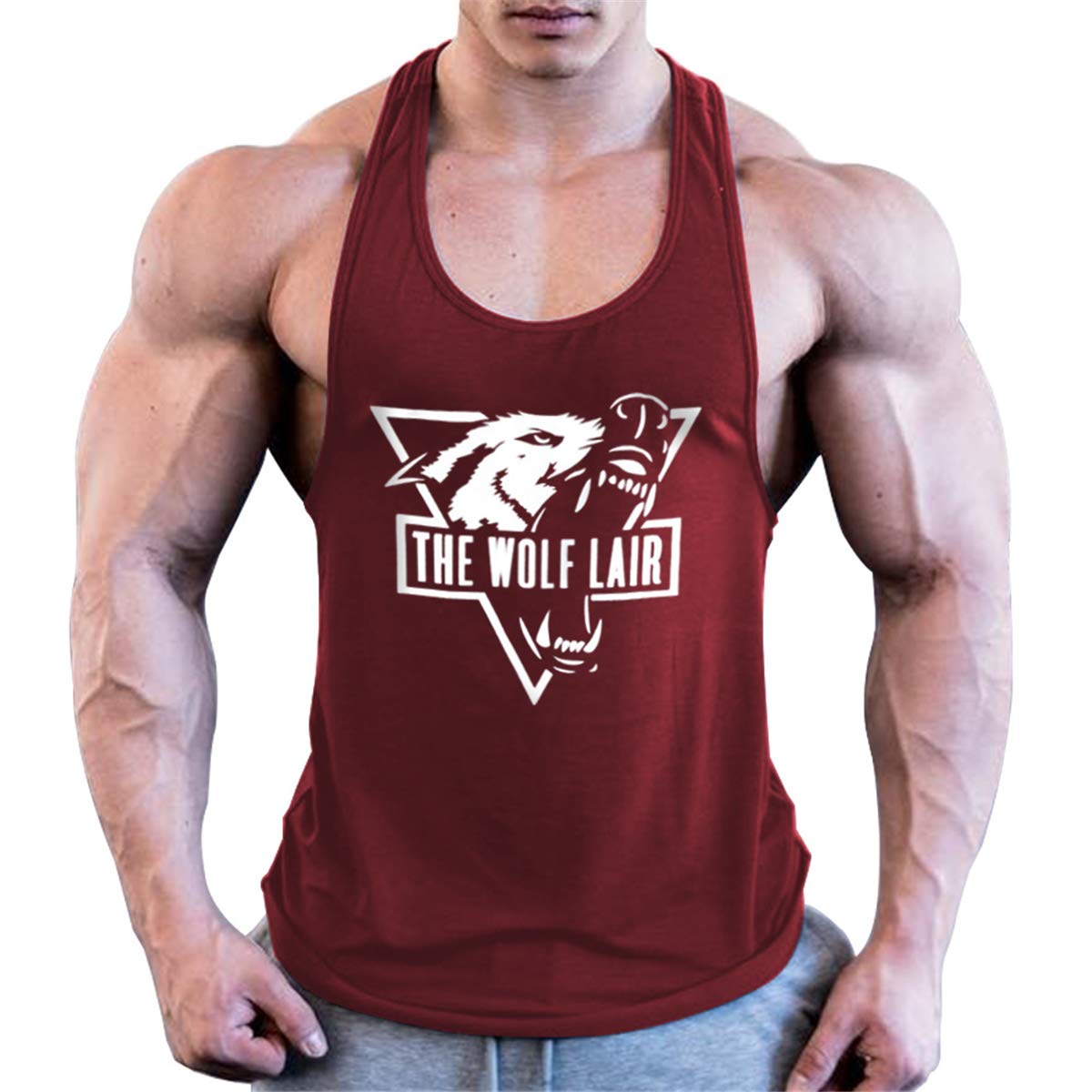 Cabeen Bodybuilding Stringer Tank Top Running Vest Sleeveless Gym Training Top Red