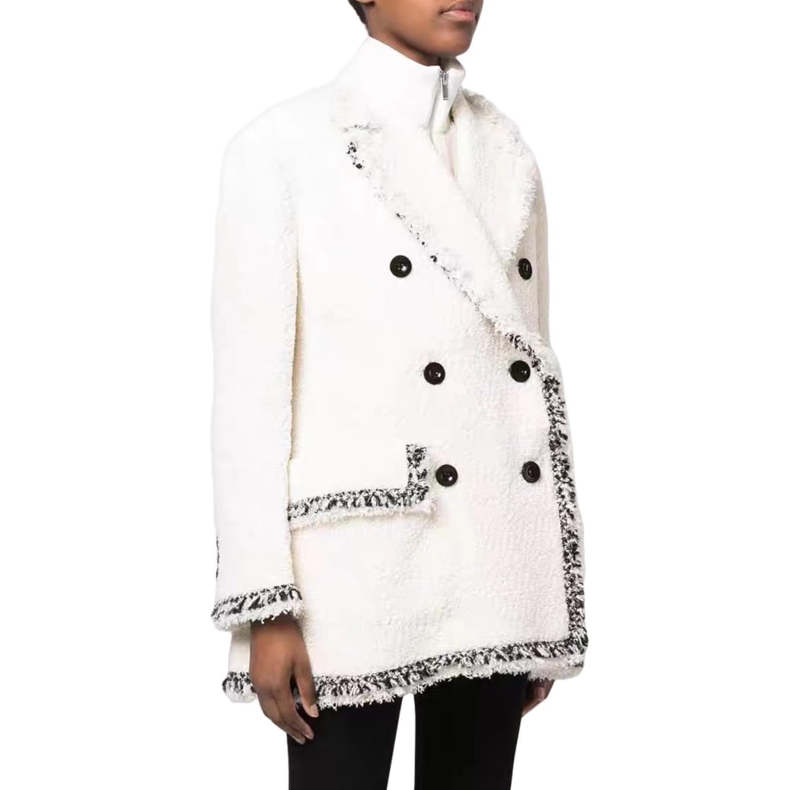 Lightweight Tweed Blazer Jackets for Women Elegant Wool Blend Coat Raw Edge Design Outwear
