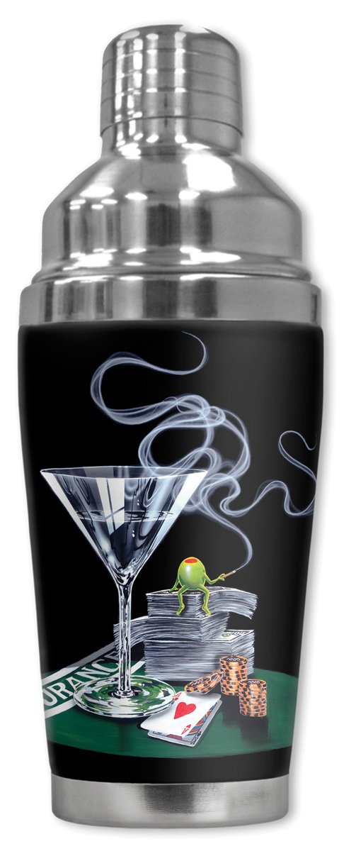 Mugzie 903-SHA "Michael Godard: It's all About Insurance" Cocktail Shaker with Insulated Wetsuit Cover, 16 oz, Black