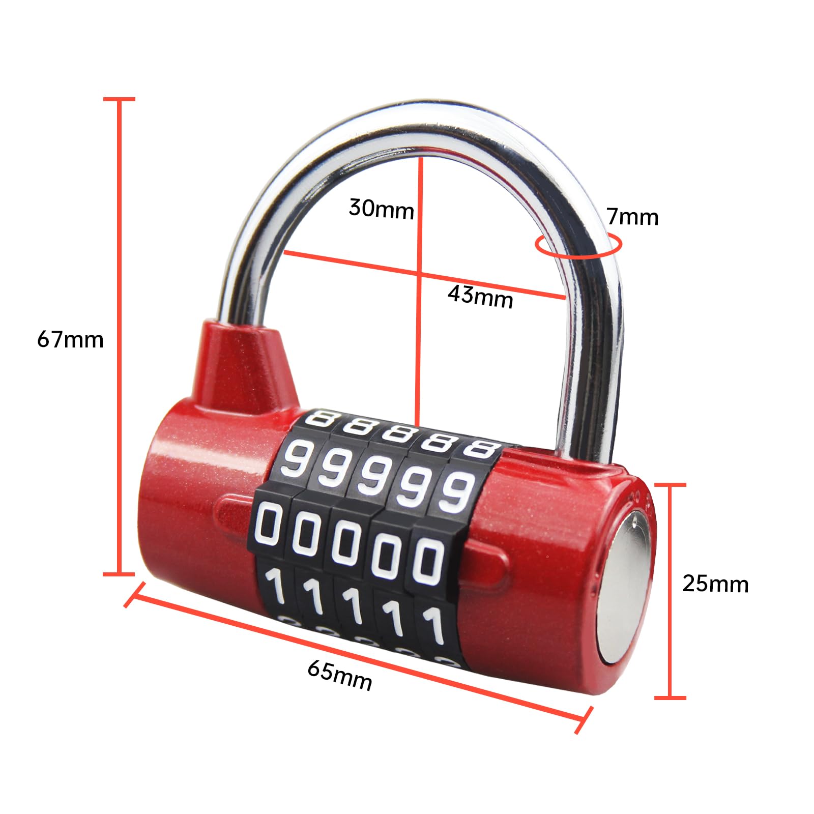 SISAV 5 Digit Combination Lock,Gym Padlock,Replaceable Combination Lock,Suitable for School Lockers,Tool Boxes,Fences,Red(1 Pack) - Image 2