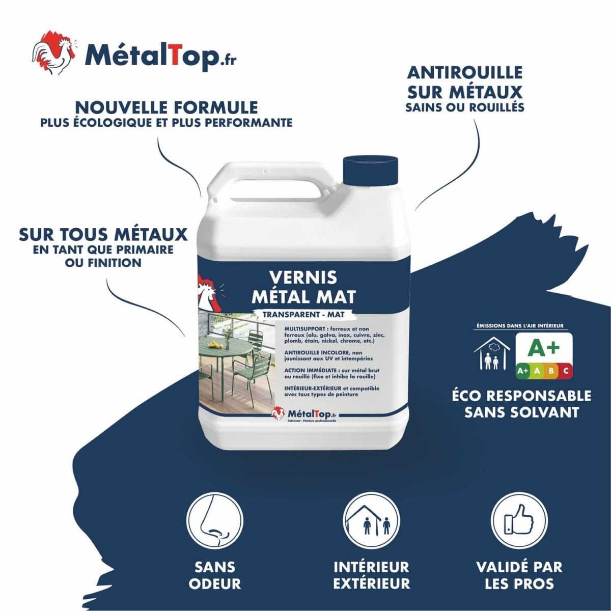 Metaltop - Vernis Metal Mat - 1 L - Pour protéger durablement tous types de métaux.