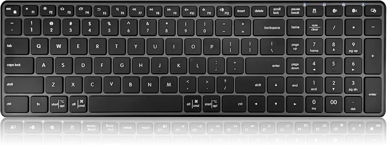 Wireless Bluetooth Keyboard, 3-Device Free Switching (2.4G+BT), Ultra-Slim Compact Wireless Keyboard Quiet Typing for PC/Laptop/Smart TV/Phone,12 Multimedia Keys