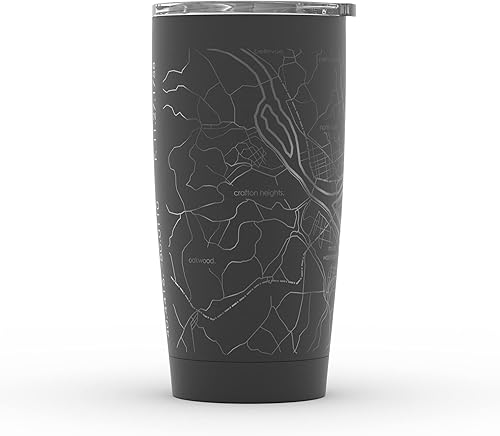 Vista 415 de Well Told Vaso de café aislado con diseño de mapa de Nueva York grabado, taza de acero inoxidable grabada (20 onzas, negro) con aislamiento de mapa