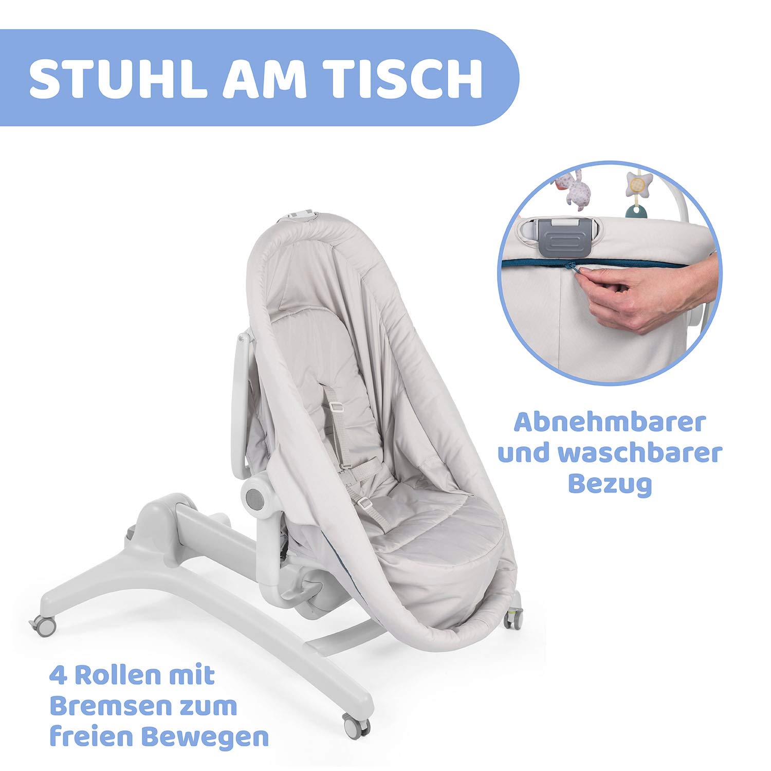 Chicco Baby Hug 4 in 1 Stubenwagen ab 0 Monate, Erhöhte Babyliege, Babybett, Hochstuhl mit Spielbogen, bis 15 kg, Verstellbare Rückenlehne, Verstellbare Höhe und 4 Räder
