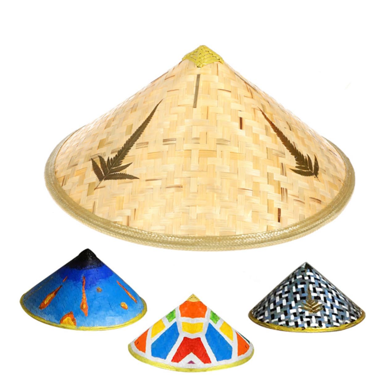 BESTYASH Kindergarten Conical Painting Hat Small DIY Bamboo Rice Paddy Straw Hat Traditional Chinese Style for Outdoor Sun Protection and Costume Accessory