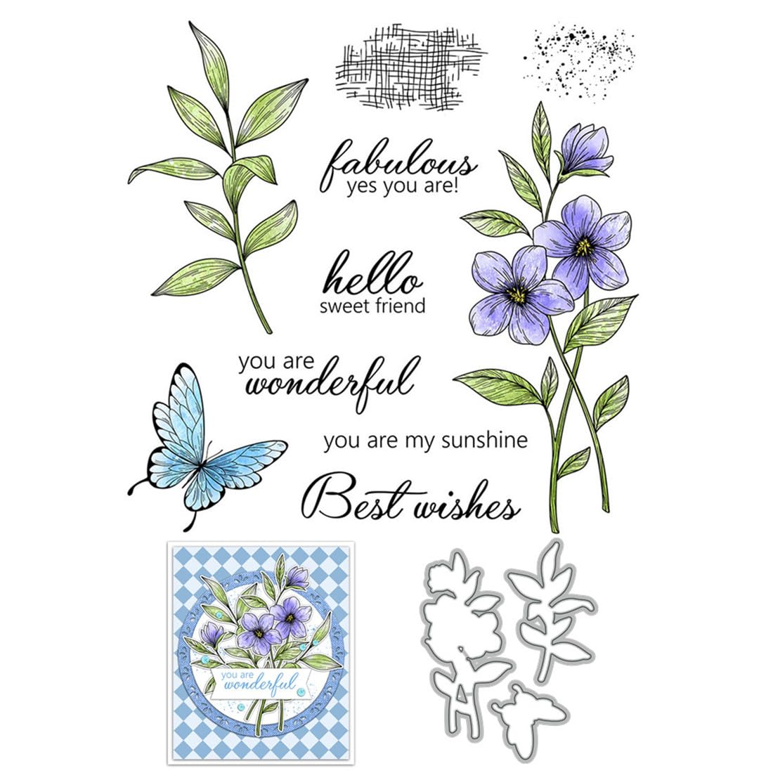 Morning Glory Butterfly Stamps and Cutting Dies for Card Making DIY Transparent Silicone Clear Stamp and Metal Die Cuts Sets for Scrapbooking Paper Greeting Cards Decor Seals Craft Supplies