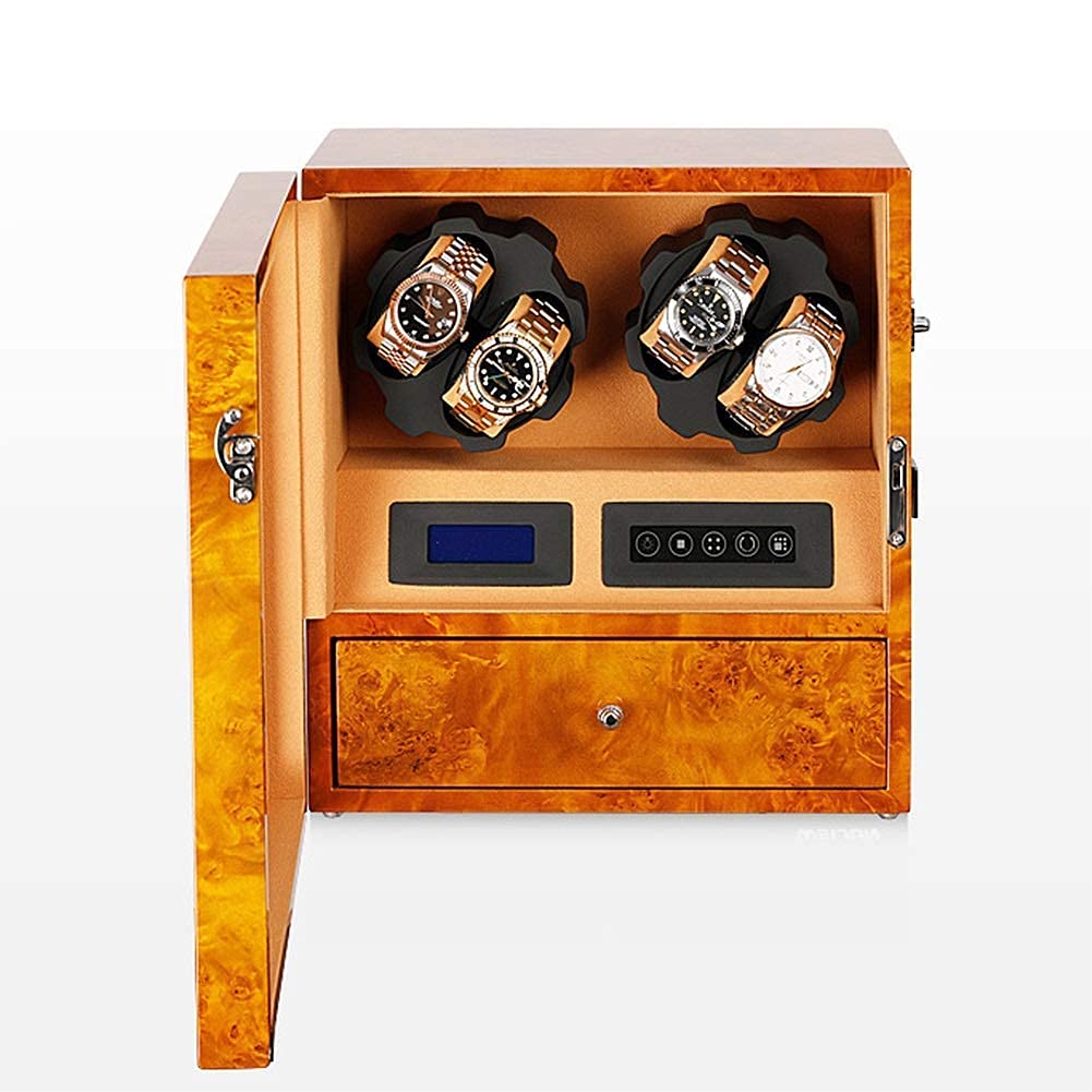 Caricaorologi Vernice per Pianoforte in Legno di Lusso, 4 Orologi + 5 Posizioni di Stoccaggio Scatola di Carica Automatica con Display Digitale LCD Touch, Scatola Portaor,