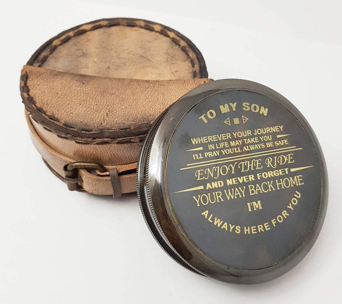 U.K MART Brass to My Son Pure Personalized Compass,Direction Compass with Leather Case-picture-13