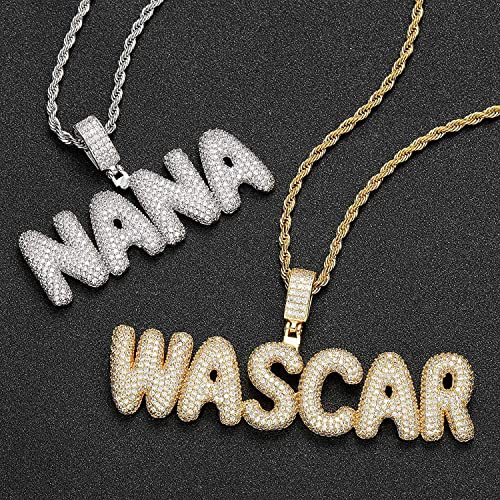 Custom Letters Name Necklace Iced Out Name Necklace Personalized with 24 Inch Rope Chain Customized Name Pendant Initials Necklace Hip Hop Necklace for Men Women3