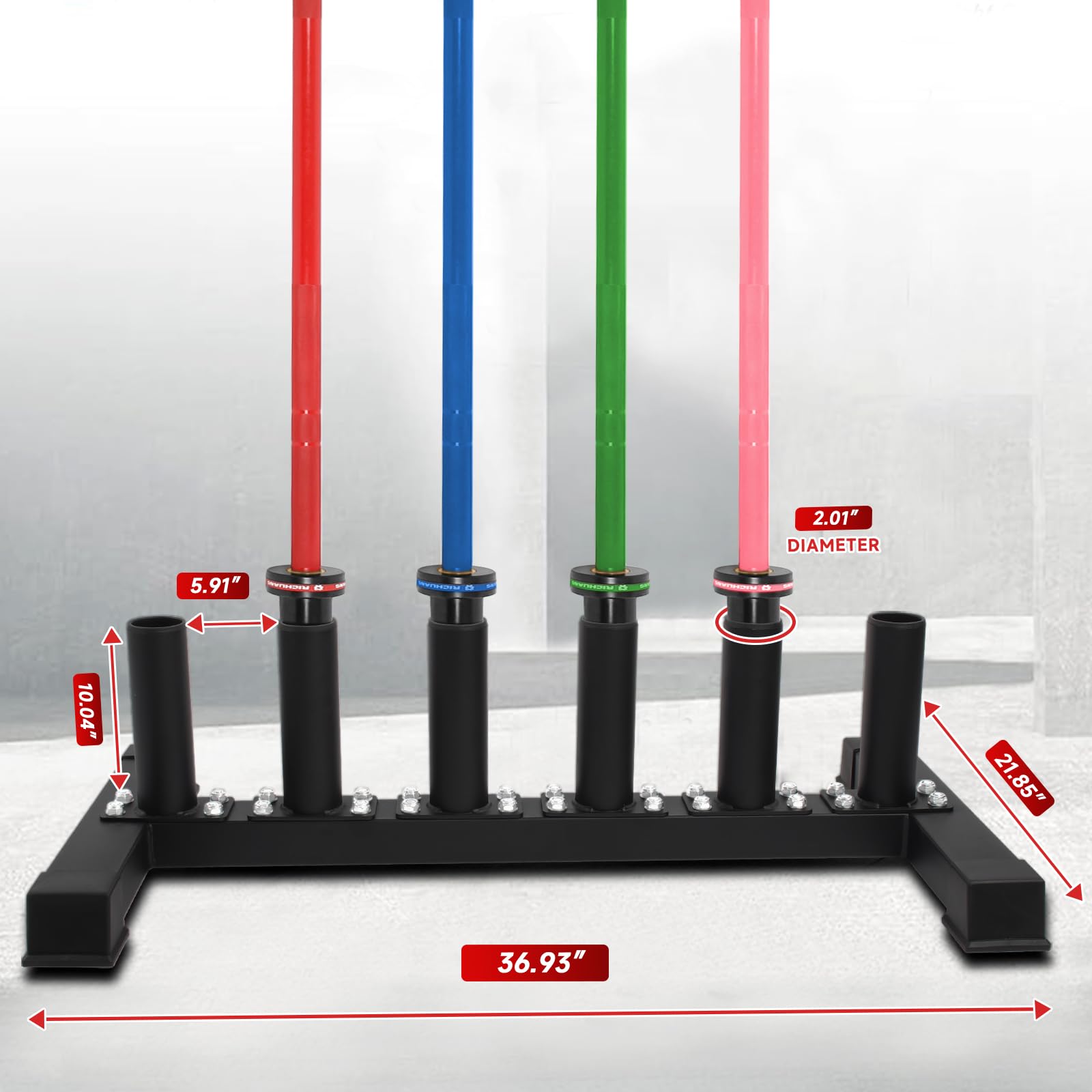 RICHUANG Freestanding Barbell Holder, Vertical 6 Bar Storage Rack for 2