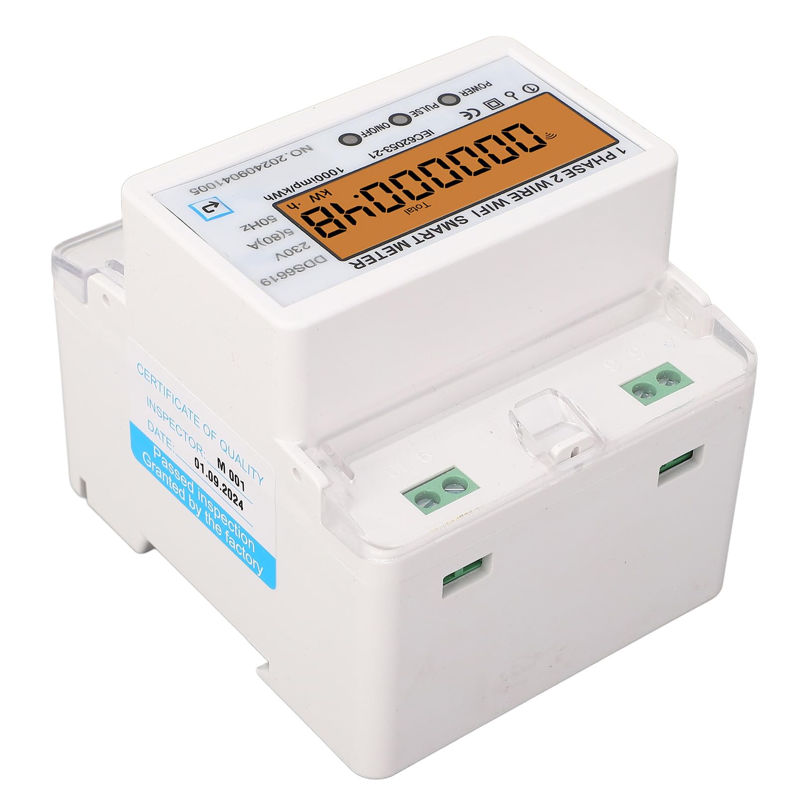 Misuratore di energia intelligente WiFi monofase con schermo LCD per telecomando, contatore di energia intelligente ignifugo per uso domestico