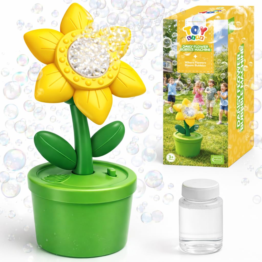 Photo 1 of TOY Life Daisy Bubble Machine with LED Lights and Music, Automatic Bubble Maker for Indoor Outdoor Birthday Parties, Easter, Wedding, Portable Battery Operated Bubbles Blower Gift for Girls Boys