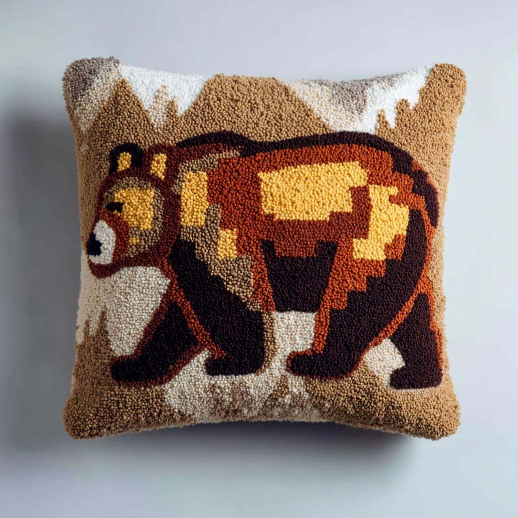 AxiangziK DIY Latch Hook Pillow Kit,Brown Bear