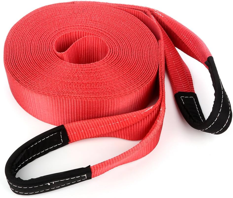 Heavy Duty Tie Downs Straps,17500 LBs Red Tow Strap for Vehicle Recovery (3 inch x 65 ft)