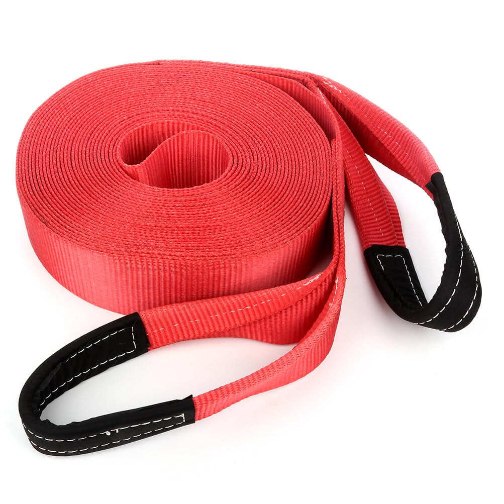 ANPART High Performance Tie Downs Straps,17500 LBs Red Tow Strap for Vehicle Recovery (3 inch x 65 ft)