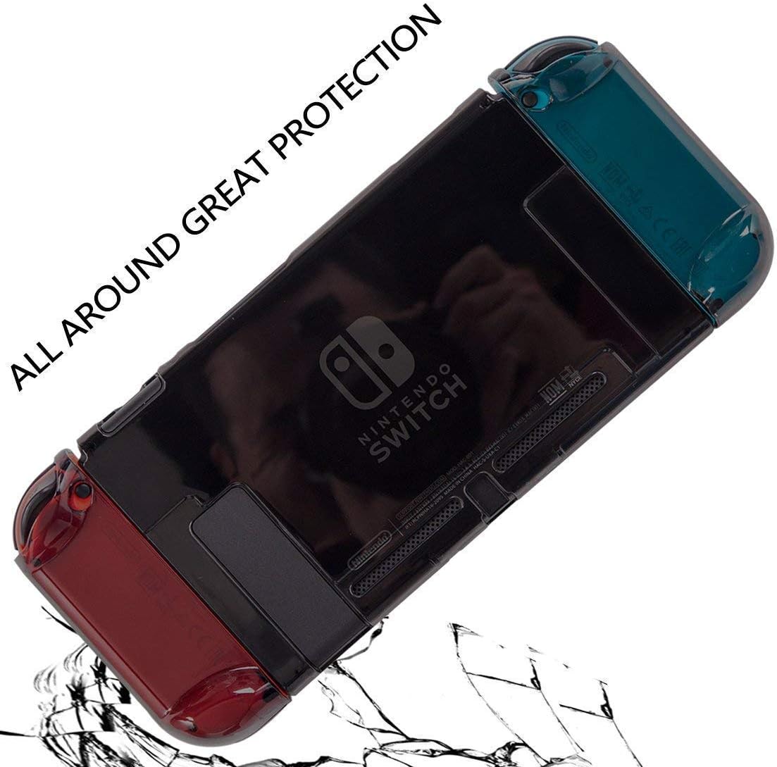 YOOWA 3 in 1 Switch Dockable Case for Nintendo Switch - [Newest Version] Protective Cover Case for Nintendo Switch and Joy-Con Controllers w/8 Thumb Grips Caps and Screen Protector - Black
