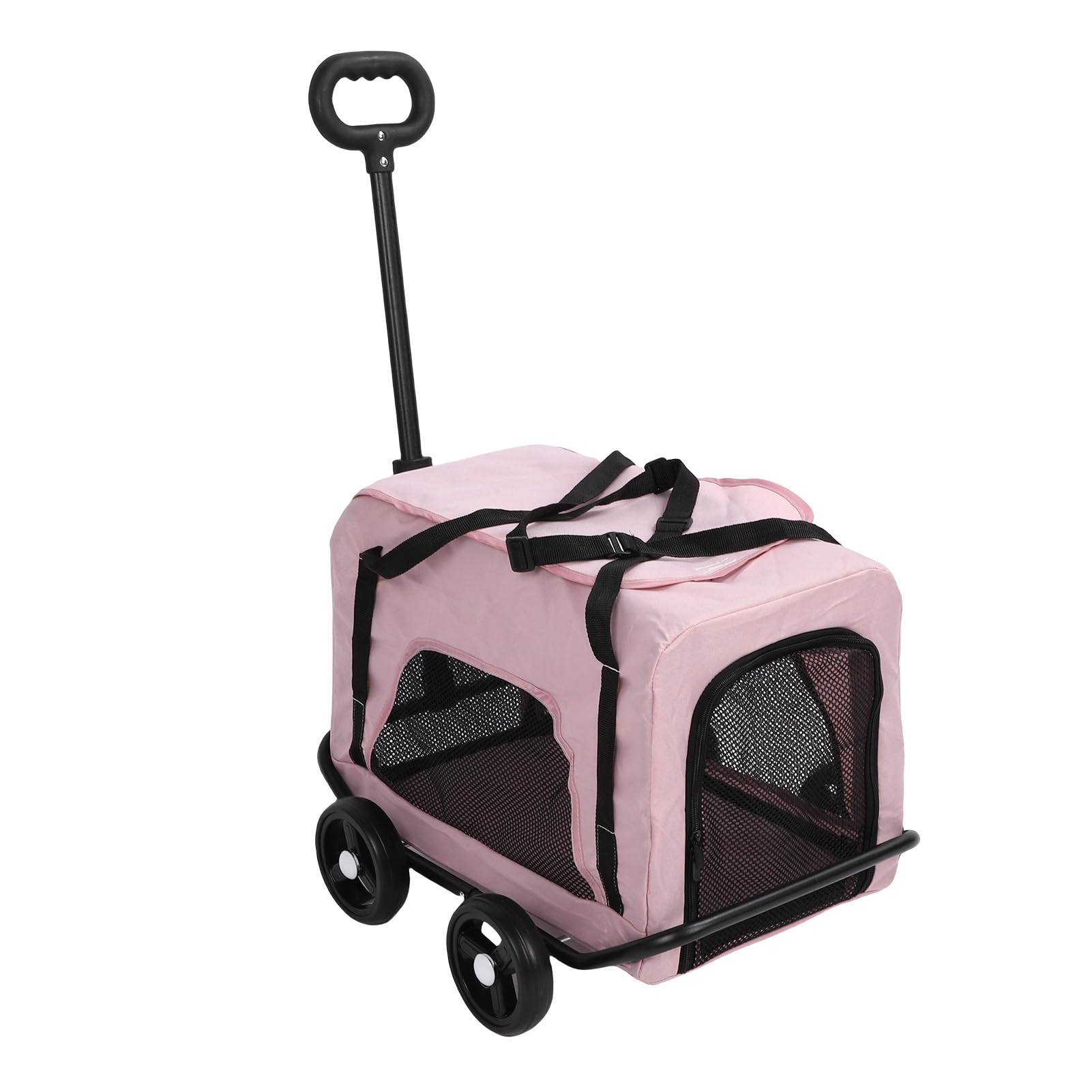 Składana Torba na Wózek dla Zwierząt |Przenośny Transporter dla Psa z 4 Kółkami Małych Kotów, Szarym Wózkiem na Kółkach i teleskopową rączką (PINK)