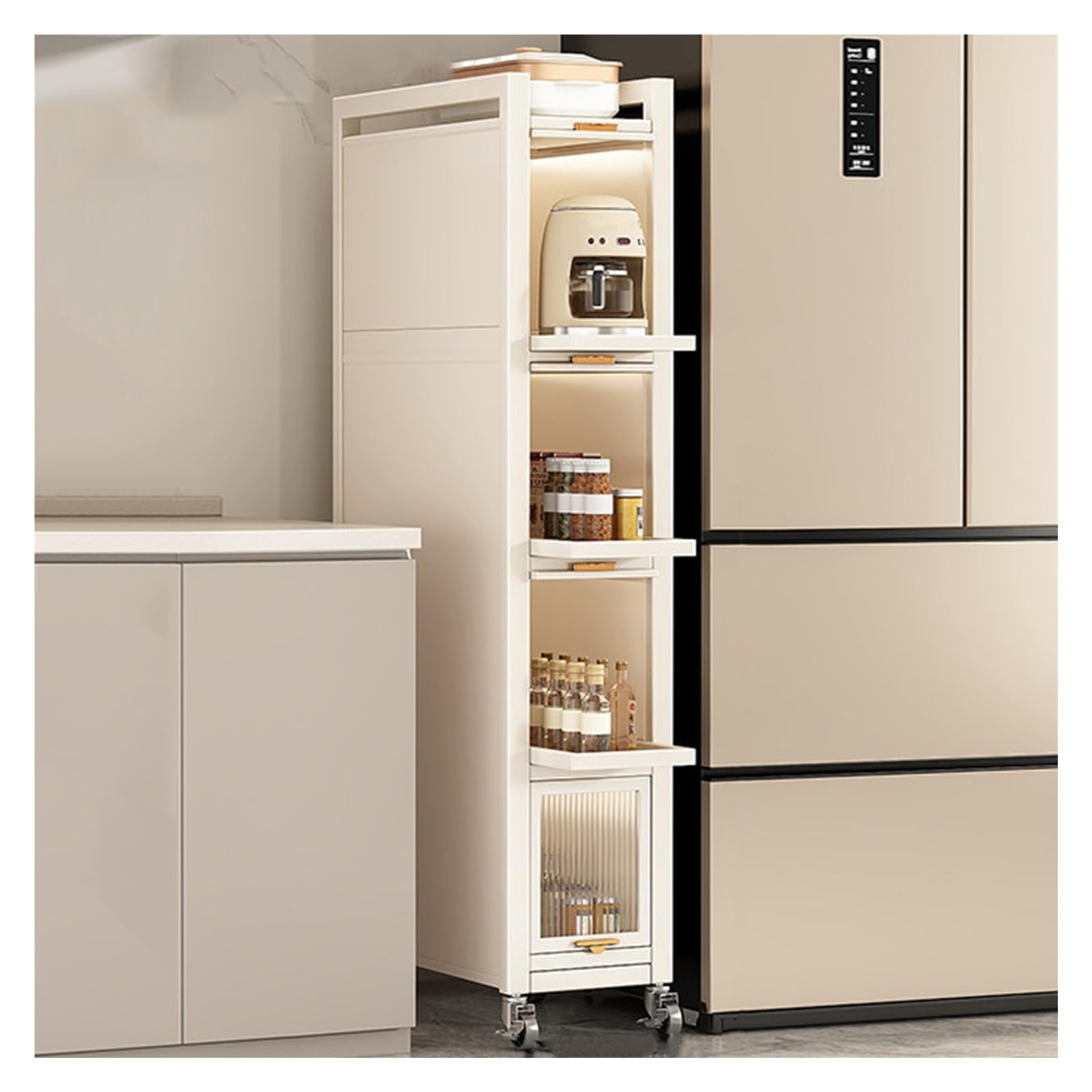 Carrito de almacenamiento estrecho extraíble con ruedas para junto al refrigerador, cocina, espacios pequeños, despensa, comedor, esquina