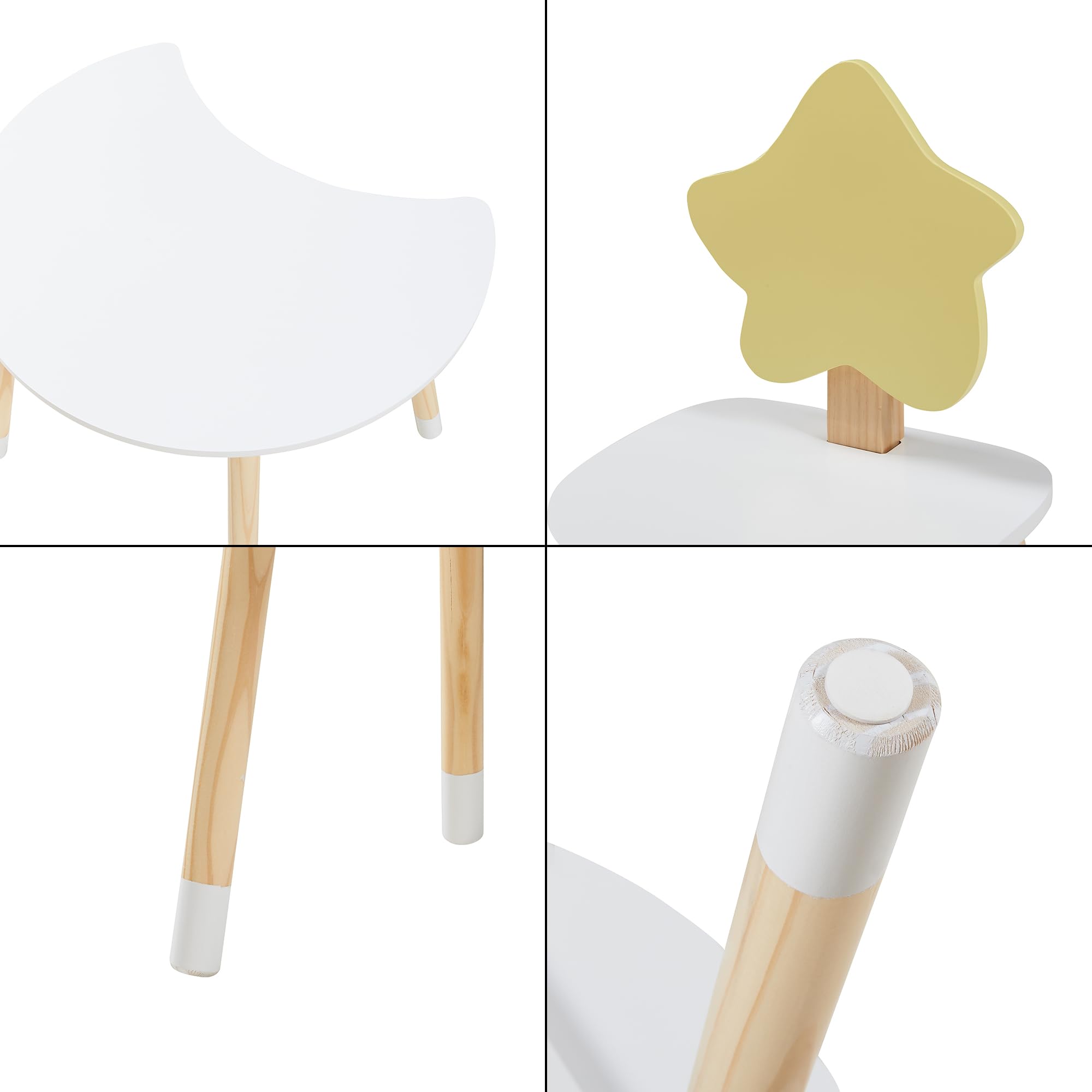 [en.casa] Kinderschreibtisch Set mit Stuhl Lallega Kindertisch Mond- und Stern-Design Schreibtischstuhl mit Rückenlehne Kinderspieltisch Maltisch für Kinder Weiß