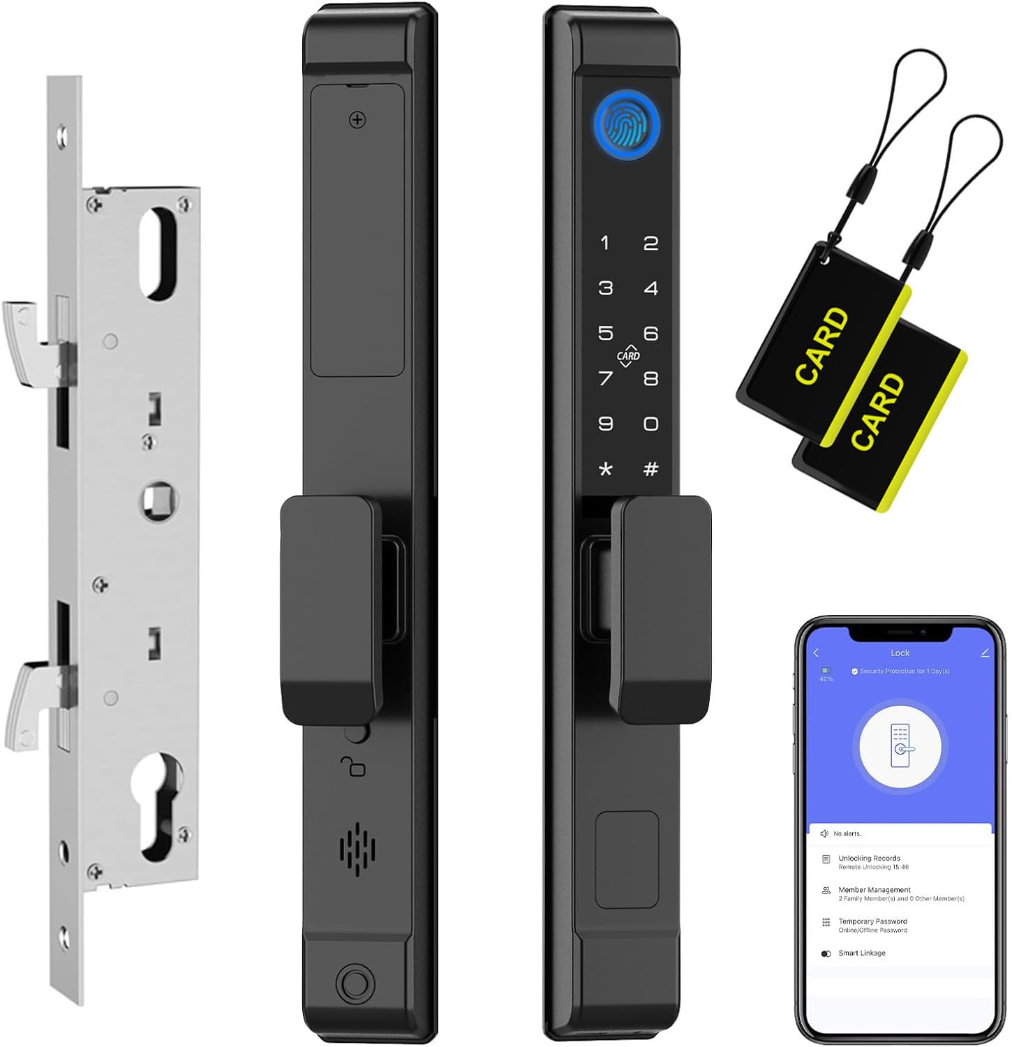 Photo 1 of Slim Sliding Glass Door Lock 2885 Latch eLinkSmart Waterproof Keyless Mortise Smart Lock with Hook for Door Thickness 22~110mm, Aluminum Keypad Fingerprint for Patio Door Tuya App