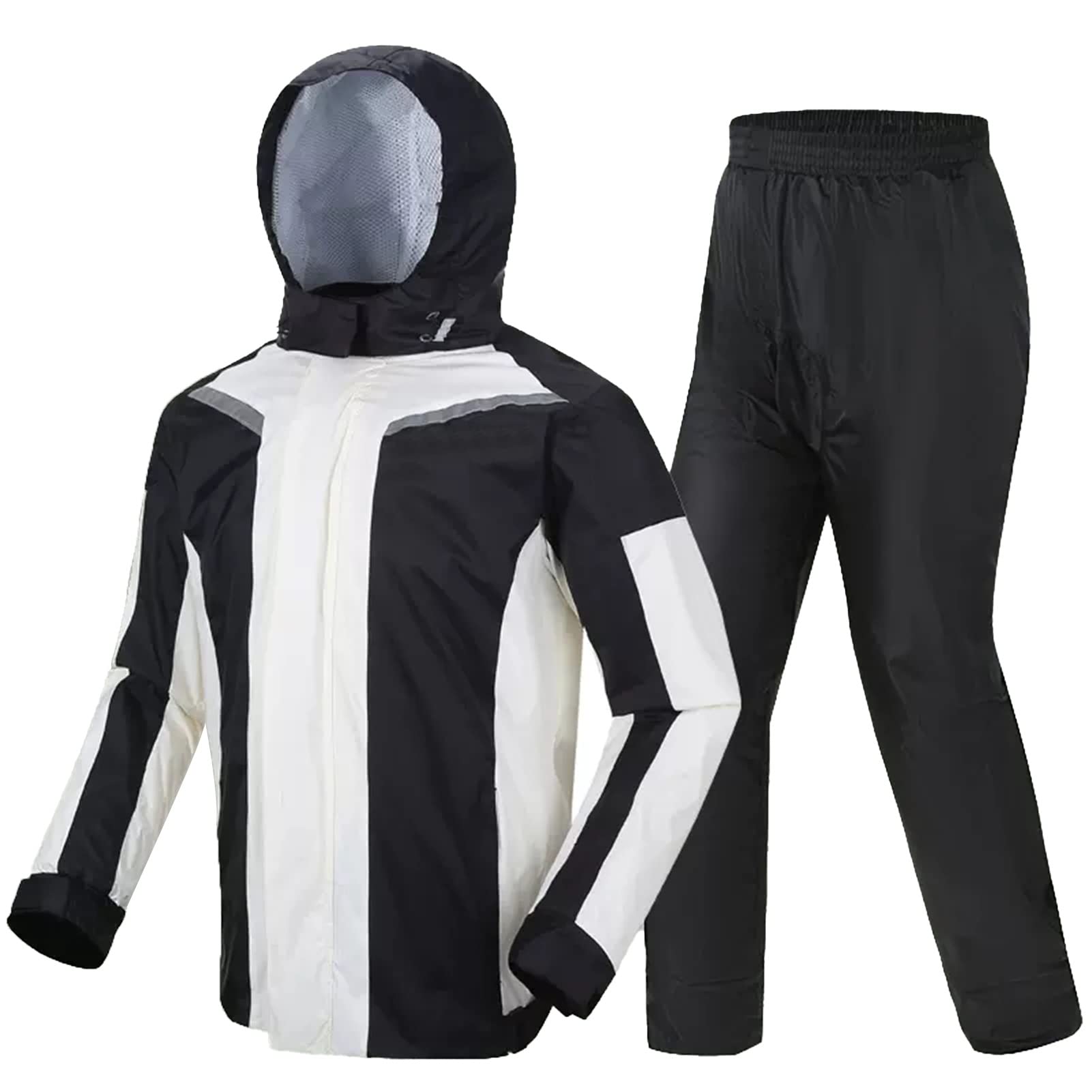 KFGISD, Windproof Hooded Raincoat Work Wear Rainwear Unisex Cycling Rainsuits,Raincoats(White,3XL)