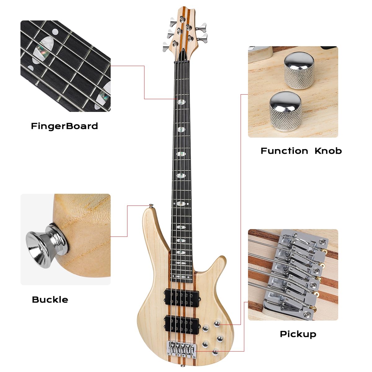 Bullfighter Elem Electric Bass Guitar 5 Strings Full Size P Bass