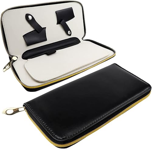 Miniatura 1 de FERCAISH Bolsa de almacenamiento para tijeras de salón, bolsa de cuero negro con cremallera, bolsa de herramientas de salón para estilista