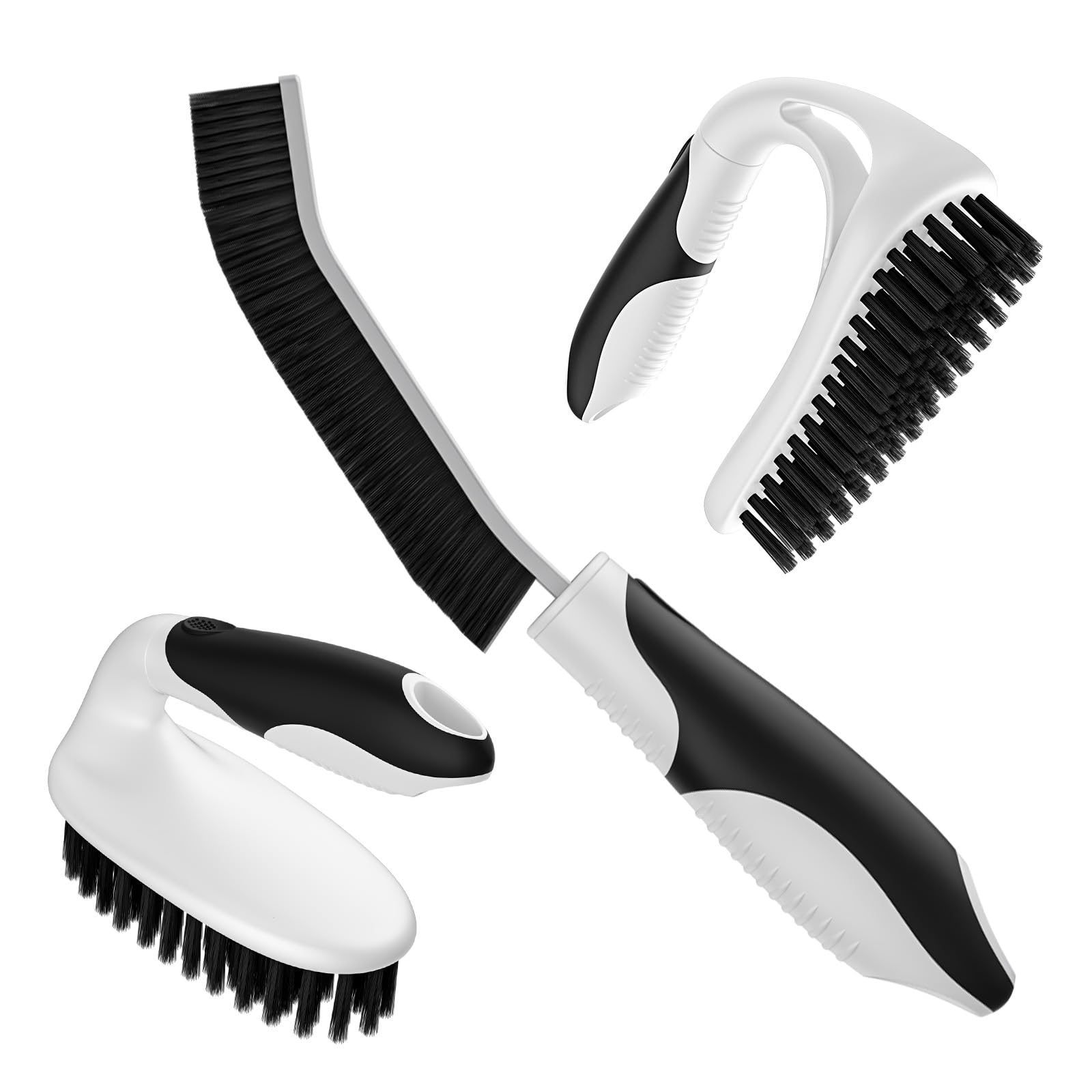 Cleangor Set de 3 Cepillos de Limpieza, Cepillo para Juntas, Duchas, Cocinas, Inodoros, Negro