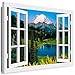 Produktbild Boikal - Wandbilder Fensterblick 60 x 50 cm Leinwandbild modern Kunstdrucke Wanddesign Wanddekoration Wanddeko Weiß Fenster Bild Berge See grüne Wald Bäume XXL73-2