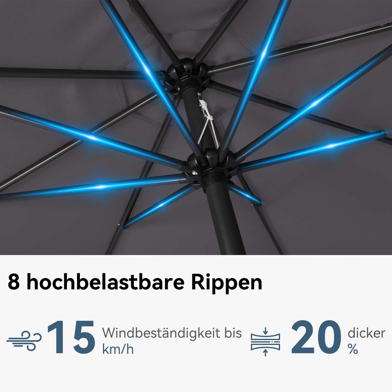 Sonnenschirm Balkon 300 cm Gartenschirm mit Kurbel Sonnenschutz UV-Schutz Wasserabweisend Marktschirm mit Volant Beidseitig Knickbar höhenverstellbar für Garten Terrasse Ohne Ständer