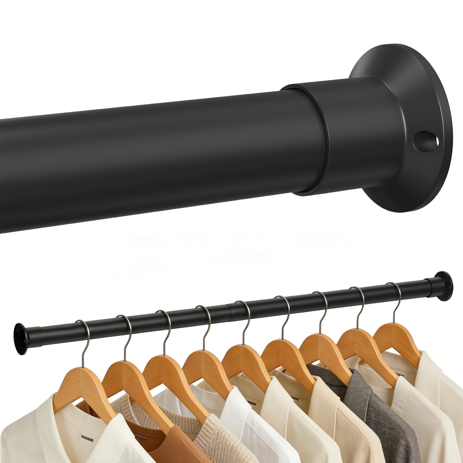 Closet Rod 32inches Closet Rods for Hanging Clothes Closet Hanging Rod | Adjustable,Heavy Duty,Closet Poles for Wardrobes,RV,Laundry Black 18-32inches
