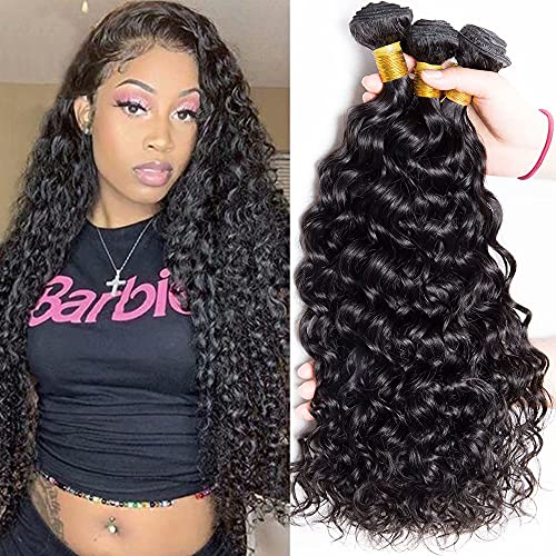 Maxine 10A Grade Uprocessed Brazilian Water Wave Virgin Hair 3 Bundles Remy Human Hair Wet and Wavy Hair Weave Extension Natural Color (18 20 22 inches, Natural Color)