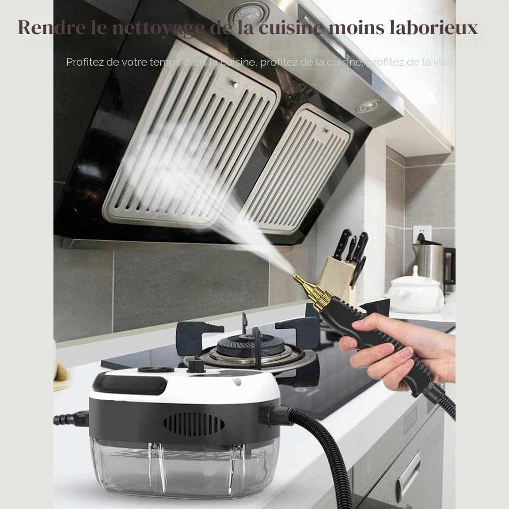 Andoer Nettoyeur vapeur, 2500W Nettoyeur vapeur portable à main - Machine de nettoyage à vapeur haute température et haute pression avec têtes de brosse pour meubles de cuisine, salle de bain, voiture