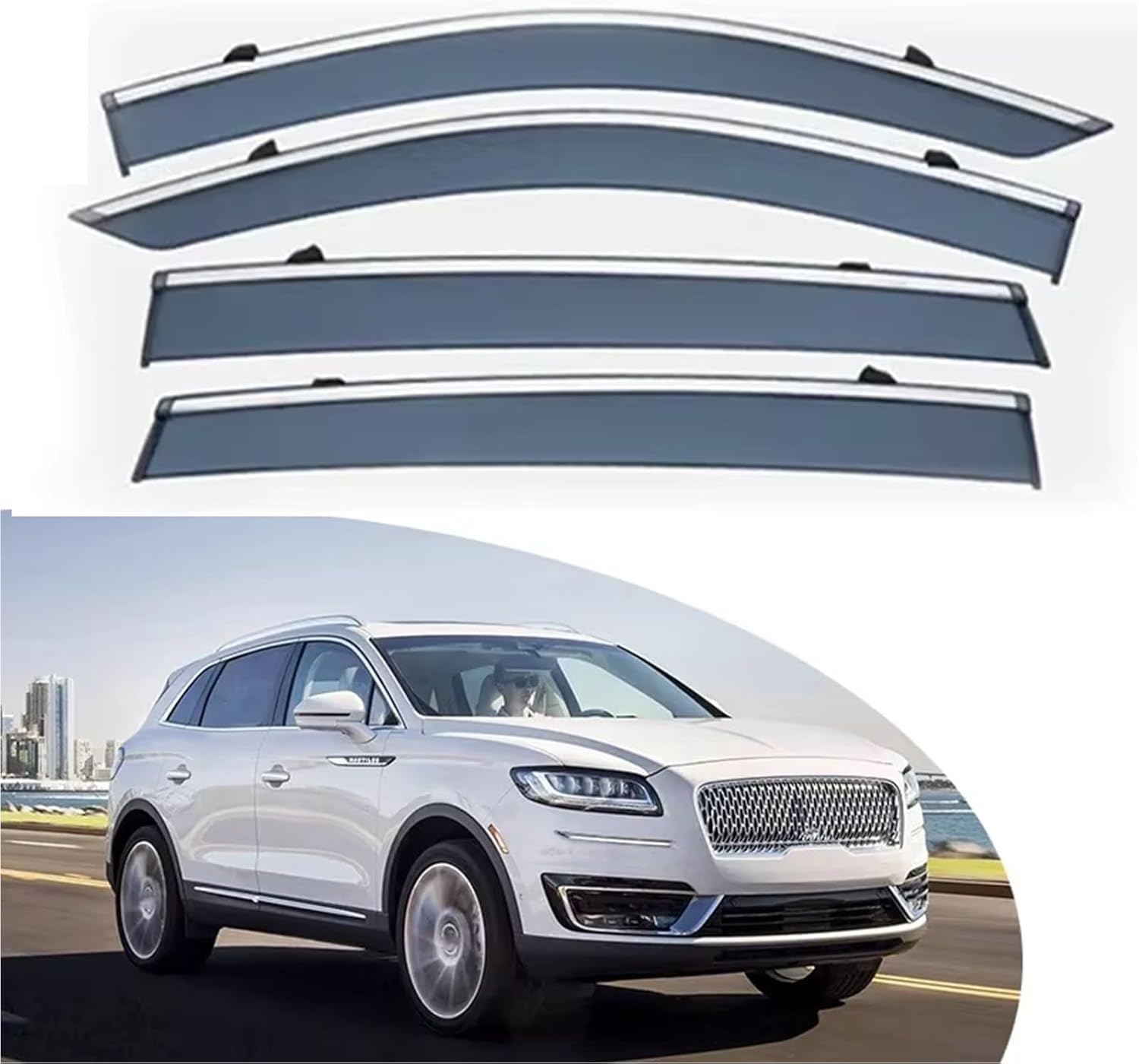 Liufangfc Normal Wind Deflectors For Lincoln Mkx Nautilus 2015-2023 – 4Pc Tape-On Smoked Visors, Weatherproof, Anti-Salt/Snow, Low-Noise