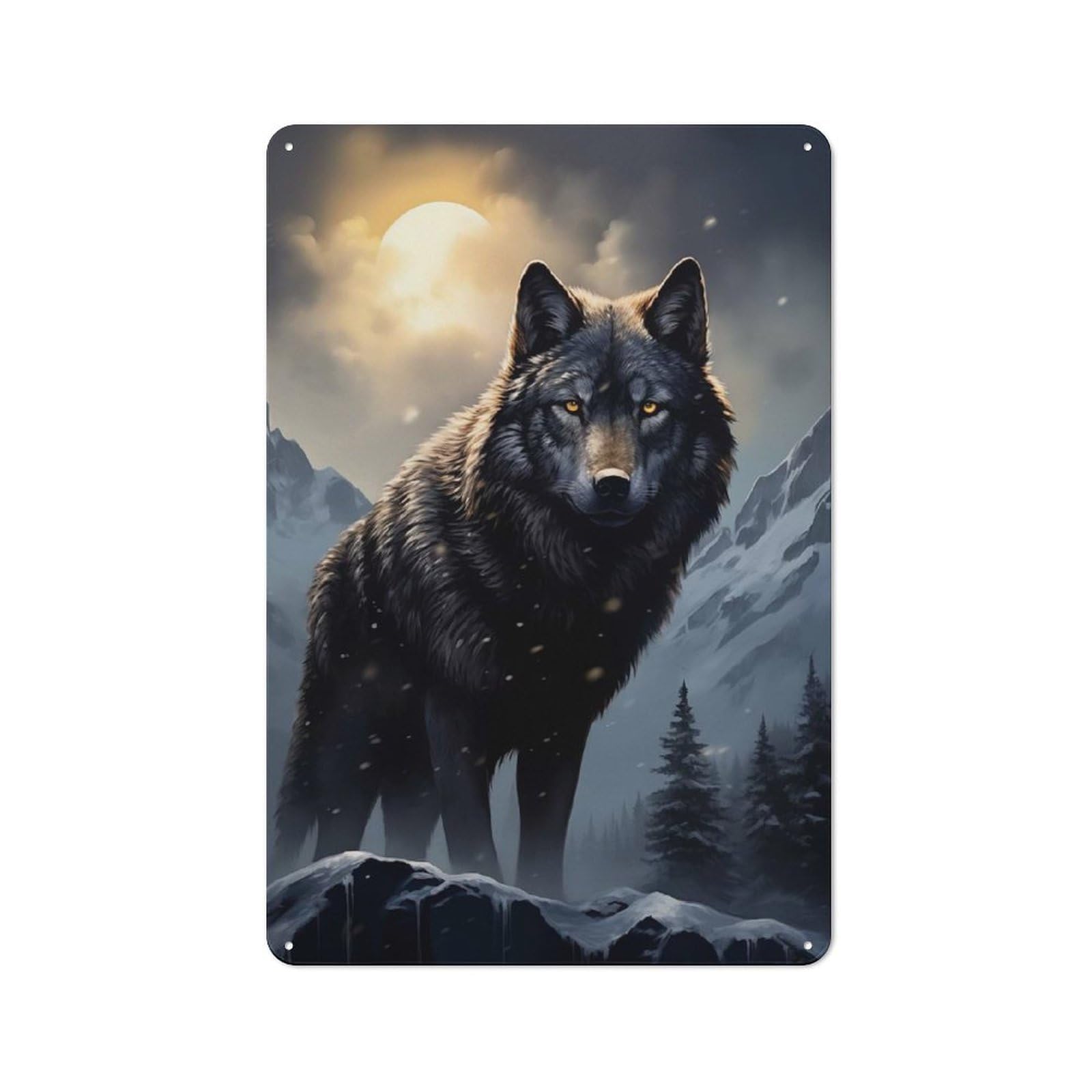 Junmoney Style-22 Casual Black Wolf In Snowy Mountains Garden Room Metal Sign 30X20cm, Porch Wall Decor For Conservatory, Home Bar Or Utility Room