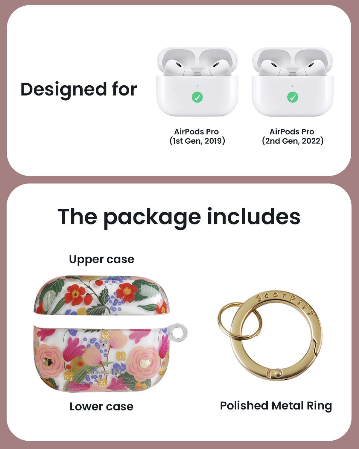 SCORPIFY Schutzhülle für AirPods Pro 3 (3. Generation, 2025) mit Schlüsselanhänger, kompatibel mit Apple AirPod Pro 3, niedliche schützende Hartschale, kabelloses Aufladen, Ohrhörer-Hülle für Damen