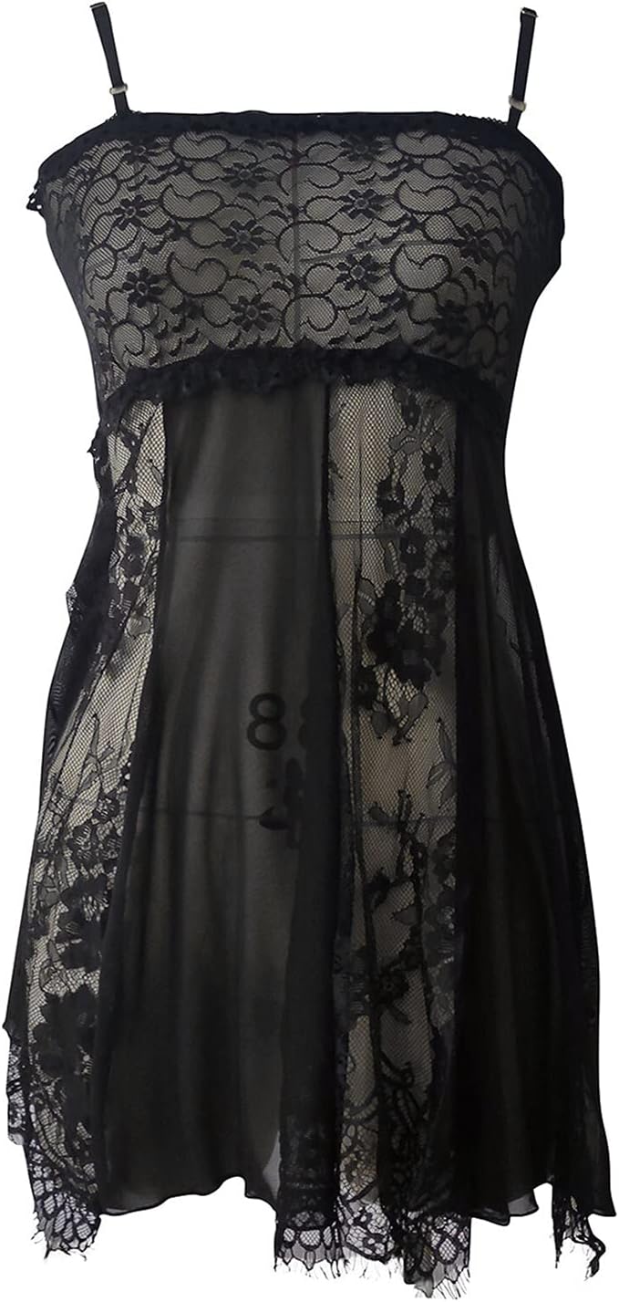 Lingerie Women Sexy Nightdress Thong Sets Nightie Sleepwear Nightwear Lace Lingerie Women's Nightgown Home Outfits (Black M)