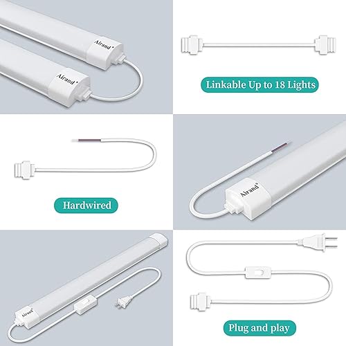 Miniatura 7 de Airand Paquete de 2 luces LED de garaje de 2 pies, 18 W, 5000 K, protección IP66, luces LED para debajo del gabinete, luz LED para garaje, banco de