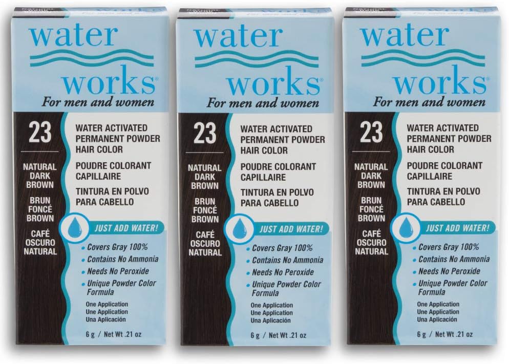 - Water Works Hair Color Powder, Dark Brown – Permanent Hair Dye for Root Touch-Up & Full Coverage, Vivid Color, Men & Women, 3 Pack