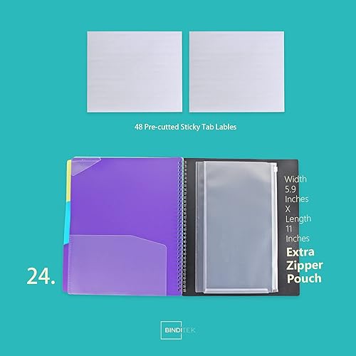 Miniatura 6 de Binditek Paquete de 1 Organizador de Proyectos de Polímero de 24 Bolsillos con 12 Divisores, Carpeta Resistente con Cubierta Frontal Personalizable,
