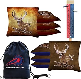 CornholeGamesUSA Tournament Cornhole Bags Sets of 8 Regulation Professional, Slick n Stick Corn Hole Beans Bags for Cornhole Games (Tournament All Weather Cornhole Bags, Deer)