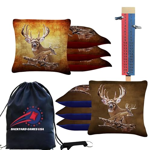 BackYardGamesUSA CornholeGamesUSA Tournament Cornhole Bags Sets of 8 Regulation Professional, Slick n Stick Corn Hole Beans Bags for Cornhole Games (Tournament All Weather Cornhole Bags, Deer)